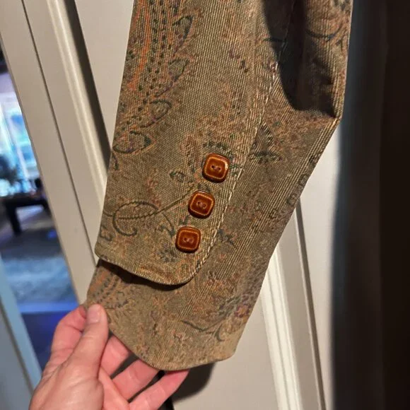 Vintage Express green paisley corduroy coat size 6 - Picture 6 of 15